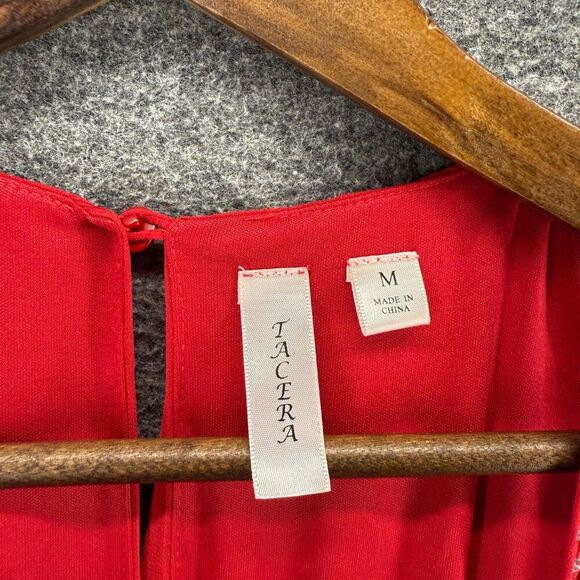 Tacera Dress Women M Medium Red Shift Midi Lined Sleeveless Hook & Eye Casual - Picture 5 of 7